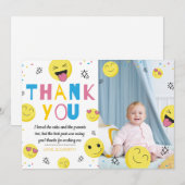 Emoji First Birthday Party Foto bedankt Kaart (Voorkant / Achterkant)