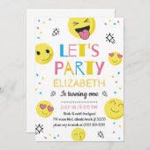 Emoji First Birthday Party Invitation Card Kaart (Voorkant / Achterkant)