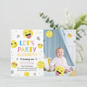 Emoji First Birthday Party Photo Invitation Card Kaart