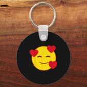 Emoji Floating Hearts Yellow Smile Face  Sleutelhanger (Voorkant)