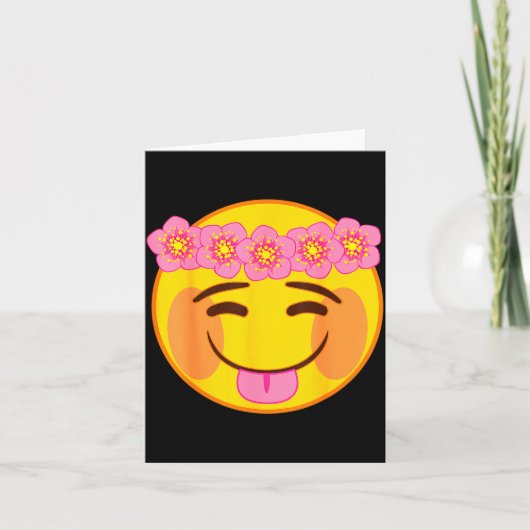 Emoji Flower Crown Tongue Yellow Smile Face Kaart (Voorkant)
