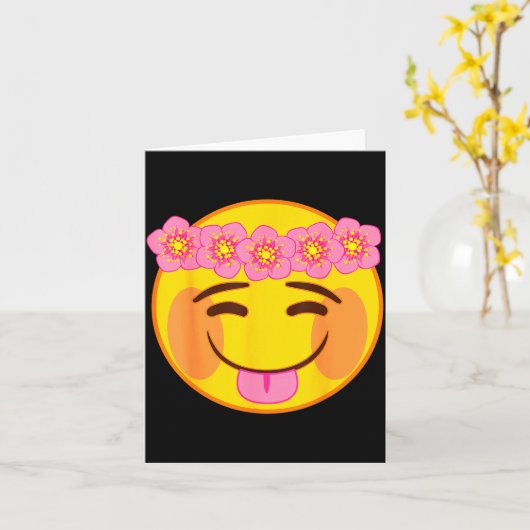 Emoji Flower Crown Tongue Yellow Smile Face Kaart (Gele Bloem)