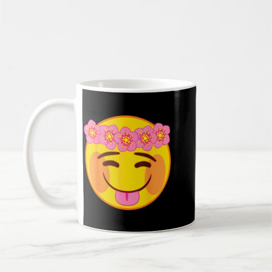 Emoji Flower Crown Tongue Yellow Smile Face  Koffiemok (Links)