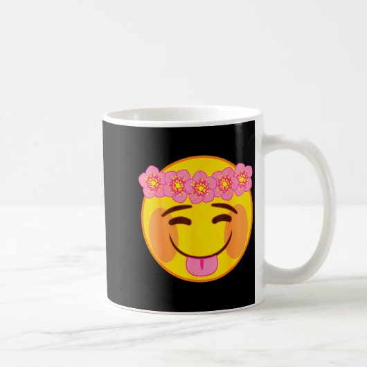 Emoji Flower Crown Tongue Yellow Smile Face Koffiemok (Rechts)