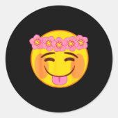 Emoji Flower Crown Tongue Yellow Smile Face  Ronde Sticker (Voorkant)