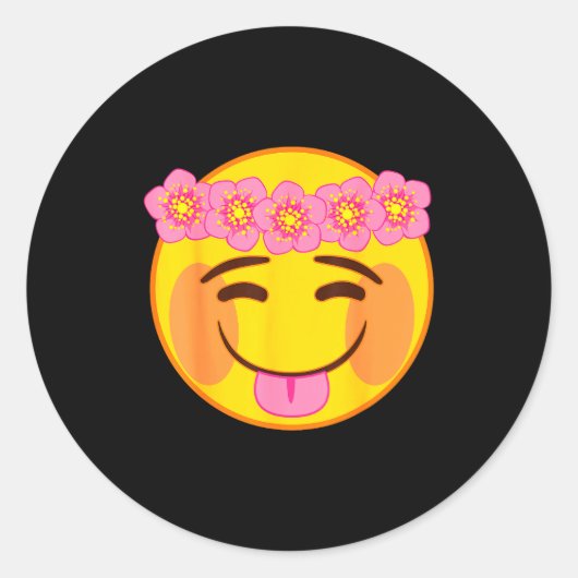 Emoji Flower Crown Tongue Yellow Smile Face  Ronde Sticker (Voorkant)