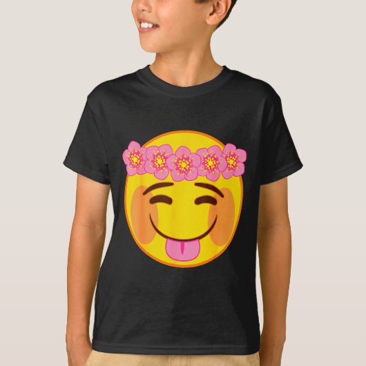 Emoji Flower Crown Tongue Yellow Smile Face  T-shirt (Voorkant)