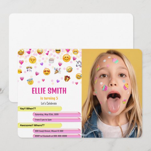 Emoji Foto Uitnodiging (Voorkant / Achterkant)