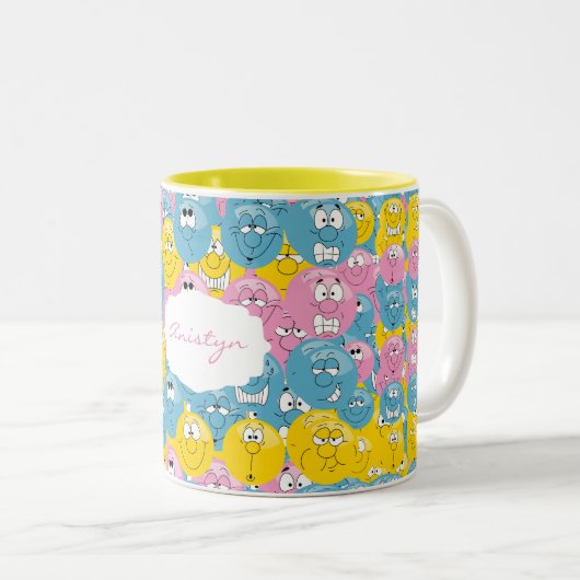 Emoji 😊 Fun Design Pattern Tweekleurige Koffiemok (Voorkant rechts)