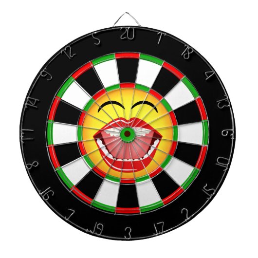 Emoji Funny Dartboard Groen Rood Zwart Geel Dartbord (Voorkant)