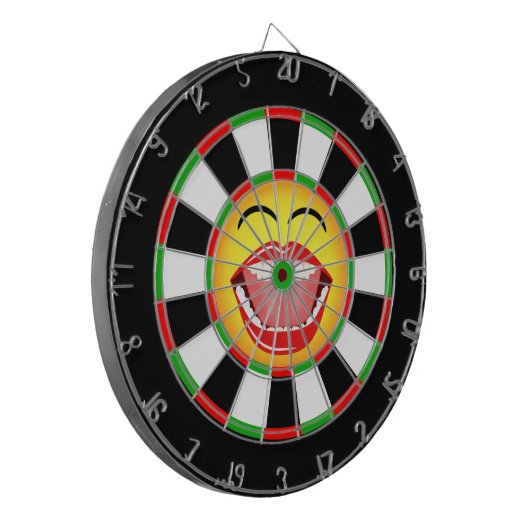 Emoji Funny Dartboard Groen Rood Zwart Geel Dartbord (Voorkant Links)