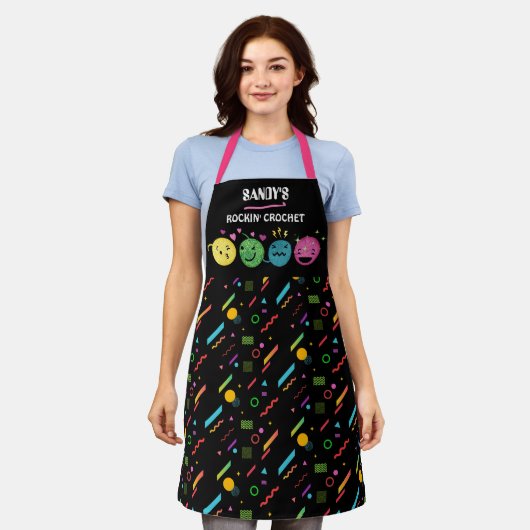 Emoji garens met haakwerk, gepersonaliseerd show schort (Gedragen)