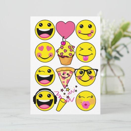 Emoji-geïnspireerde uitnodiging voor verjaardagsfe (Staand voorkant)