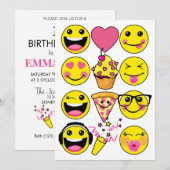 Emoji-geïnspireerde uitnodiging voor verjaardagsfe (Voorkant / Achterkant)