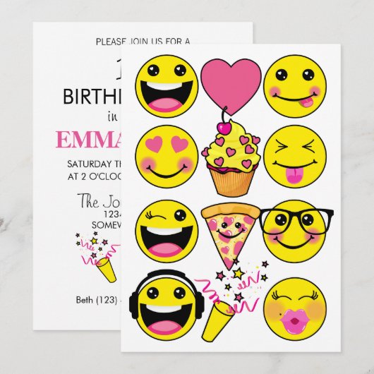 Emoji-geïnspireerde uitnodiging voor verjaardagsfe (Voorkant / Achterkant)