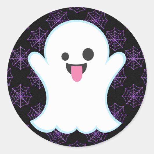 Emoji Ghost op Spiderwebs Halloween Stickers (Voorkant)