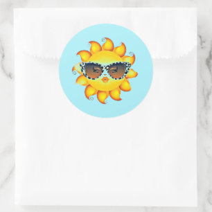 Emoji Girl Sunglazen Round Sky Blue Stickers