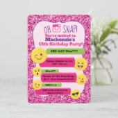 Emoji Girl's Tween Birthday Pink Glitter Kaart (Staand voorkant)