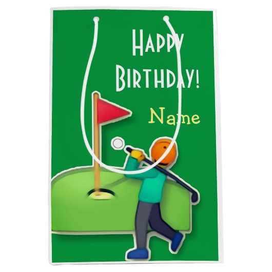 Emoji golf Happy Birthday groen Medium Cadeauzakje (Voorkant)