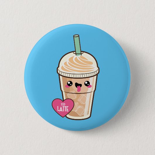 Emoji Iced Latte Ronde Button 5,7 Cm (Voorkant)