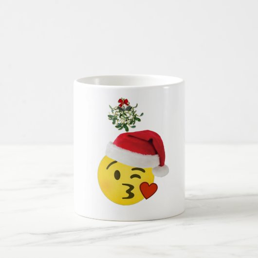 emoji kiss onder mistle-toe merry kerst mok (Center)