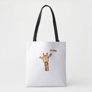 emoji knipogen tong uit giraffe gezicht tote bag
