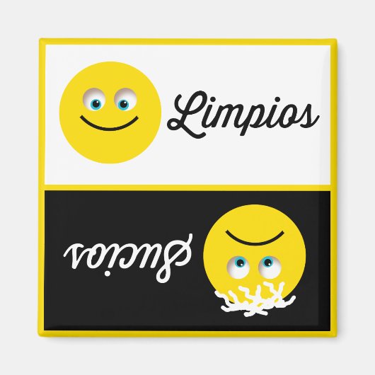 Emoji Limpios Sucios Dishwasher Black White Magnet (Voorkant)