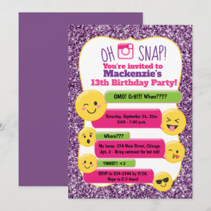 Emoji Meisje Tiener Tween Verjaardag Paarse Glitte Kaart