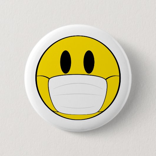 Emoji met geïllustreerd masker ronde button 5,7 cm (Voorkant)