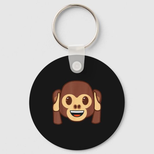 Emoji Monkey Holding Ears Yellow Smile Face Sleutelhanger (Voorkant)