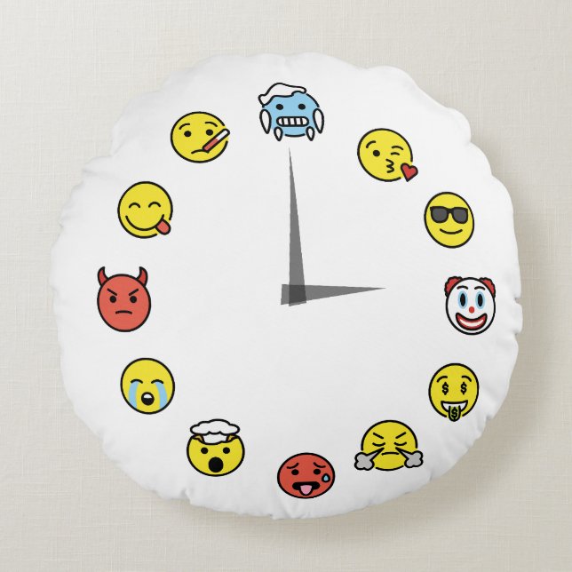 Emoji Mood Clock Face Sierkussen Rond Kussen (Voorkant)