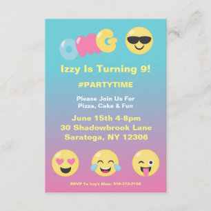Emoji Ombre Girly Birthday Uitnodiging