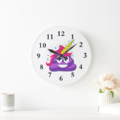 Emoji Paarse Unicorn Poop Grote Klok (Huis)