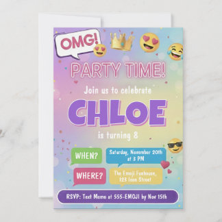 Emoji Party Birthday Invitation Neon Kids Theme Kaart
