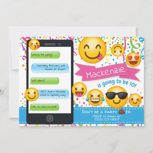 Emoji Party Birthday Invitations Confetti Kaart (Voorkant)