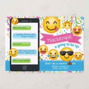 Emoji Party Birthday Invitations Confetti Kaart