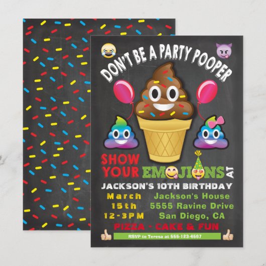 Emoji Party Icecream Pooper Birthday Invitation Kaart (Voorkant / Achterkant)