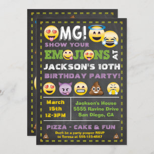 Emoji Party OMG Verjaardag Uitnodiging