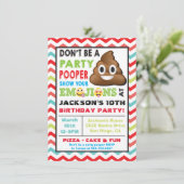 Emoji Party Pooper Birthay Uitnodiging (Staand voorkant)
