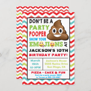 Emoji Party Pooper Birthay Uitnodiging