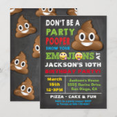 Emoji Party Pooper Boys Birthday Party Uitnodiging (Voorkant / Achterkant)