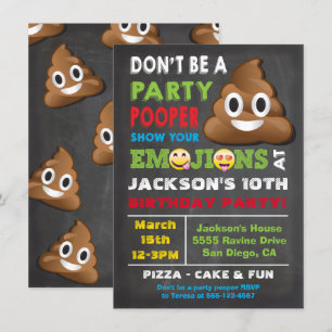 Emoji Party Pooper Boys Birthday Party Uitnodiging