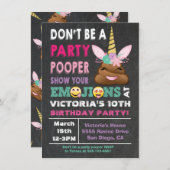 Emoji Party Pooper Eenhoorn Uitnodiging voor geboo (Voorkant / Achterkant)