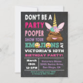 Emoji Party Pooper Eenhoorn Uitnodiging voor geboo (Voorkant)