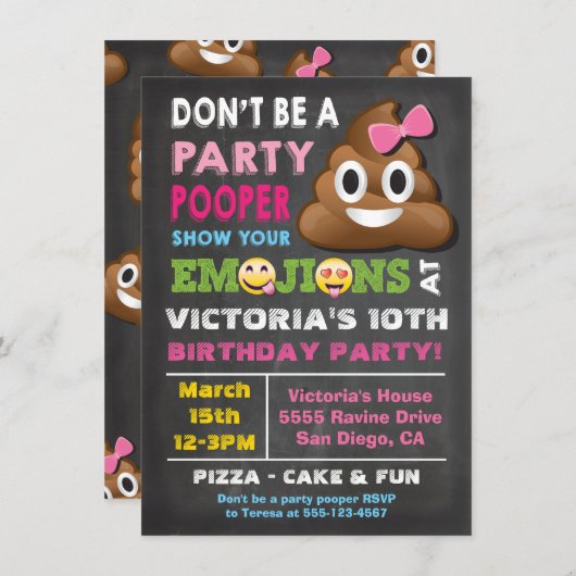 Emoji Party Pooper Girl Birthay Kaart (Voorkant / Achterkant)
