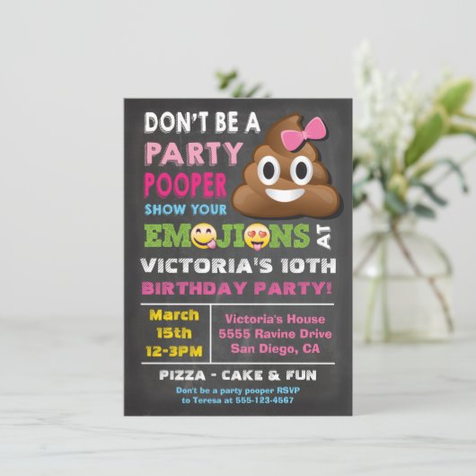 Emoji Party Pooper Girl Birthay Kaart (Staand voorkant)