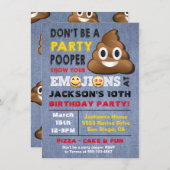 Emoji Party Pooper Uitnodiging voor geboorte (Voorkant / Achterkant)
