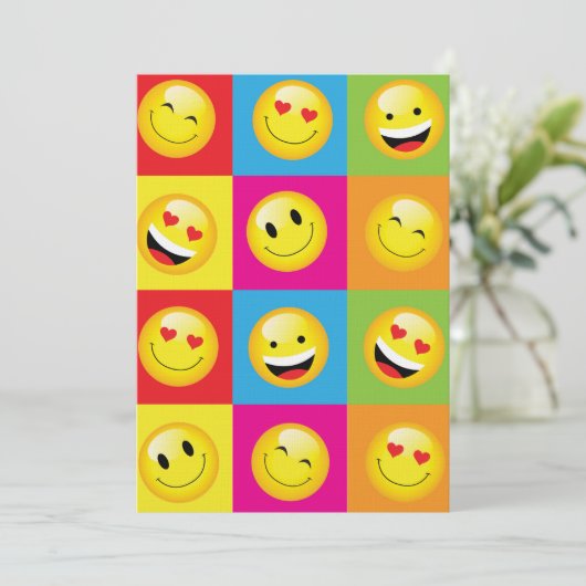 Emoji Party Smilie Faces Zuur Huis Rave Night Kaart (Staand voorkant)