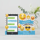 Emoji Party Verjaardag Uitnodigingen Blue Boys (Staand voorkant)