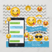 Emoji Party Verjaardag Uitnodigingen Blue Boys (Voorkant / Achterkant)